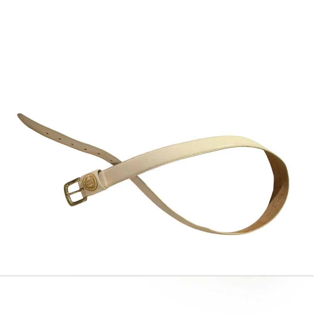 Vintage Anne Klein Women's Cream gold Embroidered leather‎ belt